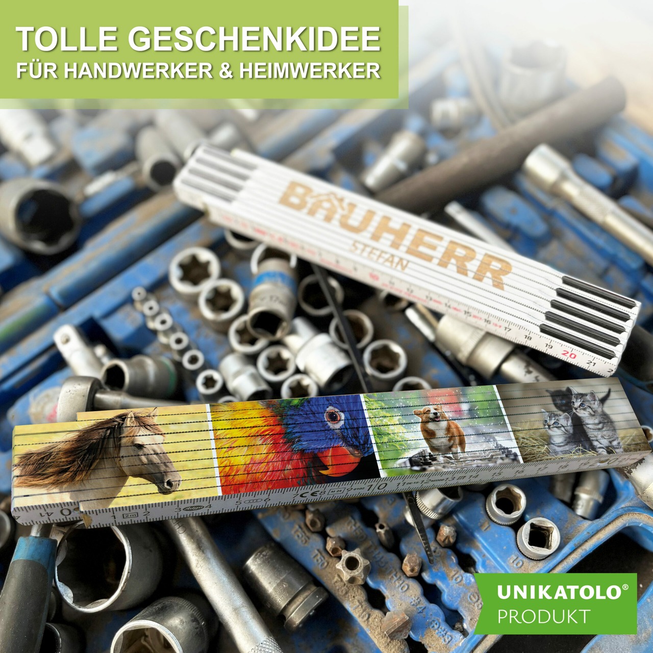 Unikatolo Zollstock / Meterstab mit Logo oder Foto personalisiert bedruckt
