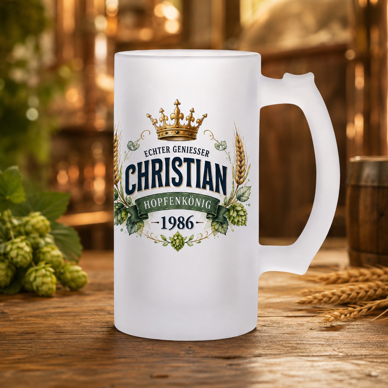 Unikatolo Bierkrug mit Name + Jahreszahl personalisiert - Hopfenkönig