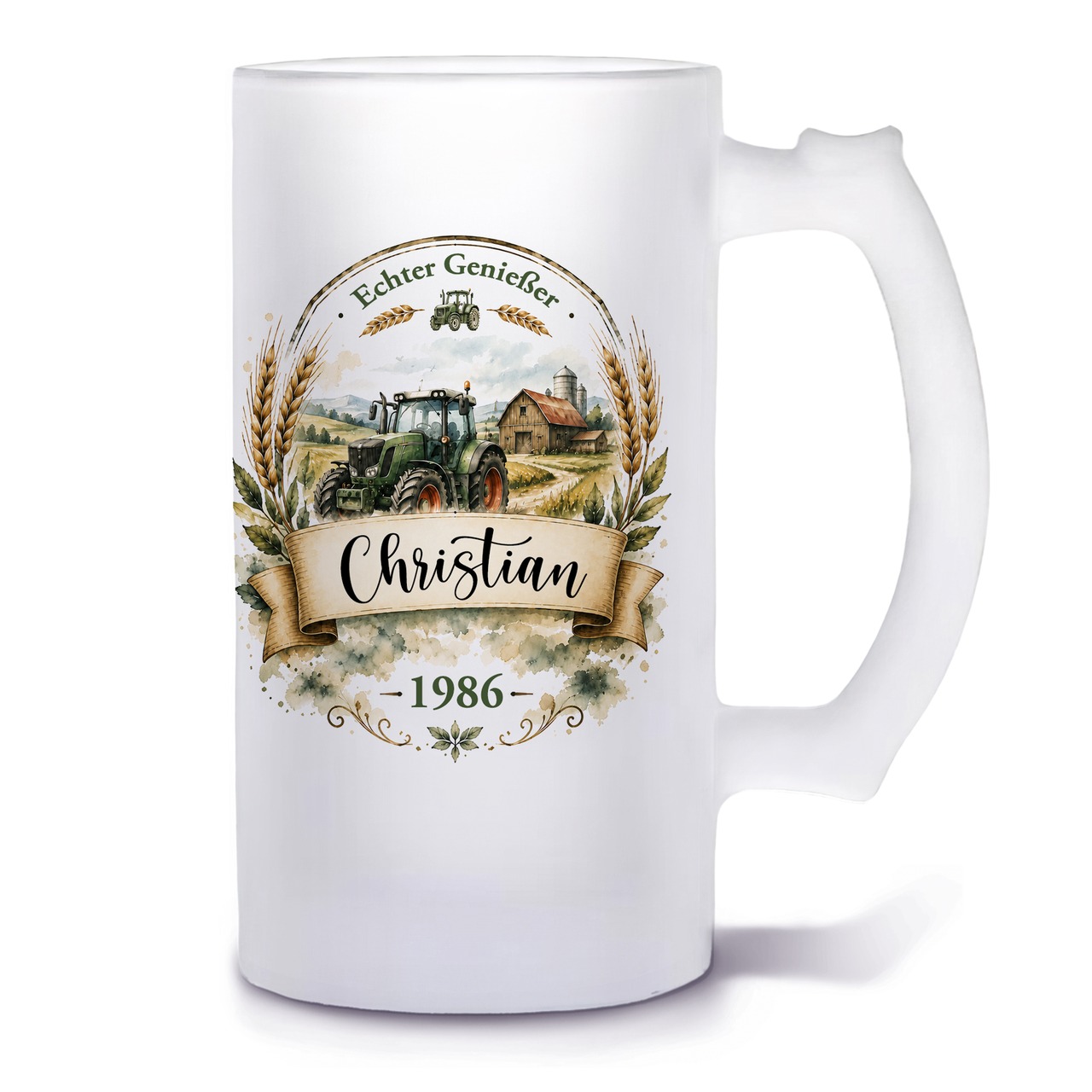 Unikatolo Bierkrug mit Name personalisiert - Traktor Landwirt