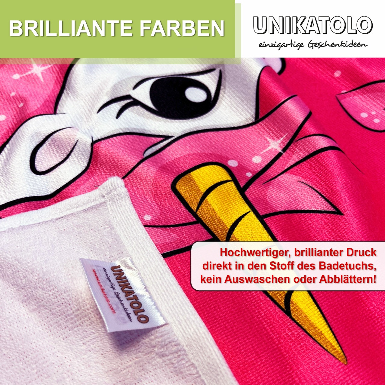 Unikatolo Badetuch Motiv Einhorn mit Name personalisiert