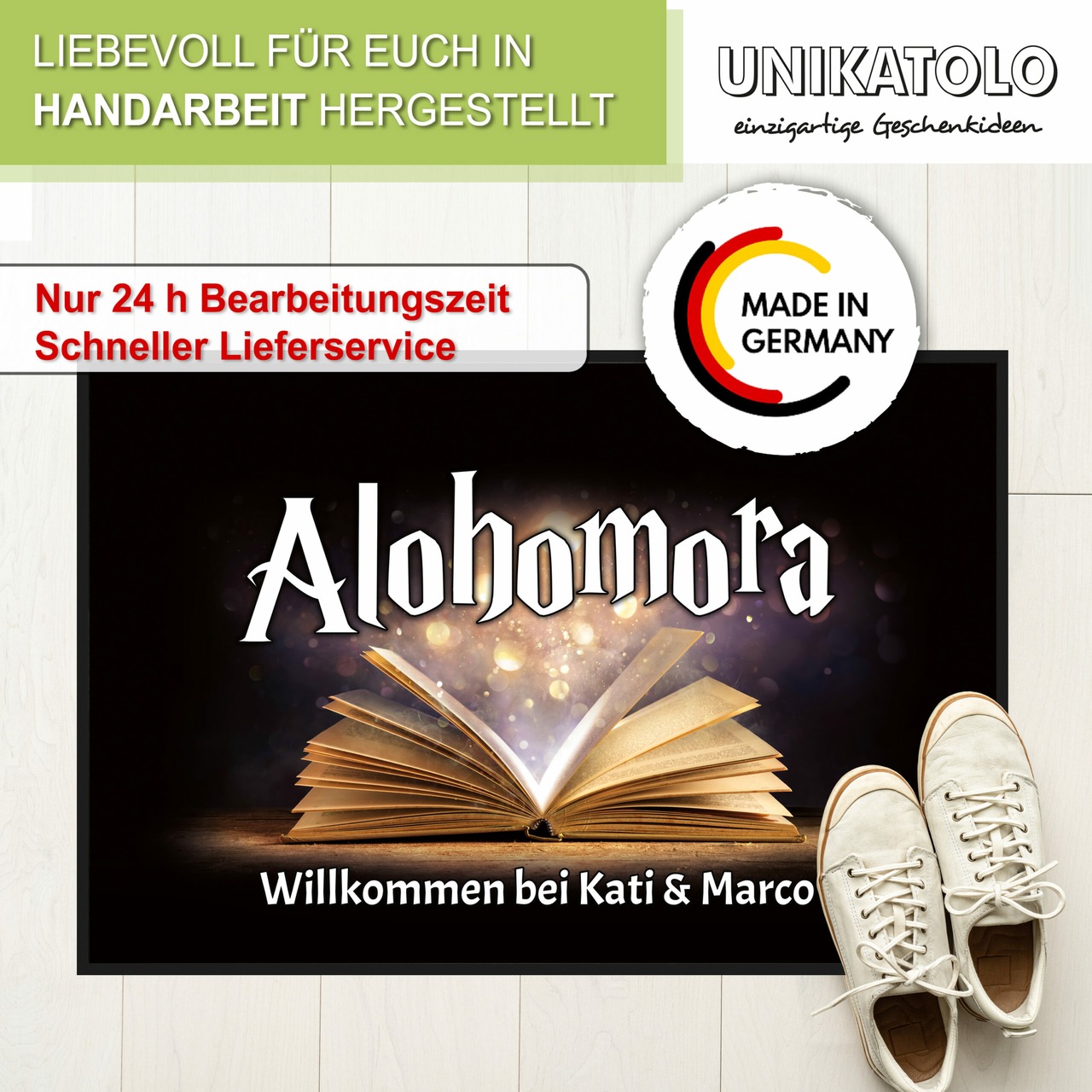 Unikatolo Fußmatte Alohomora mit Name personalisiert