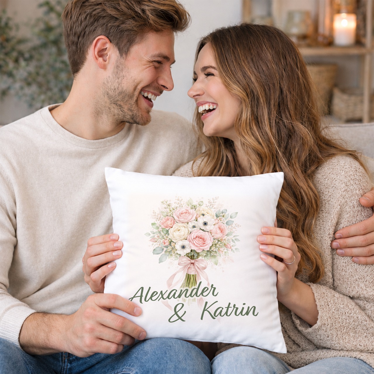 Unikatolo Kissen Motiv Hochzeit 3 mit Namen personalisiert