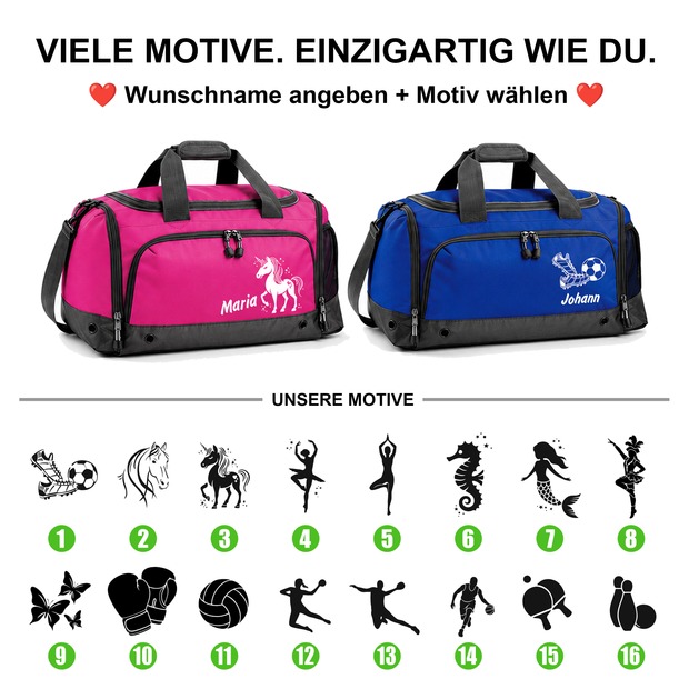 Unikatolo Sporttasche mit Name personalisiert Kinder & Erwachsene | BLAU