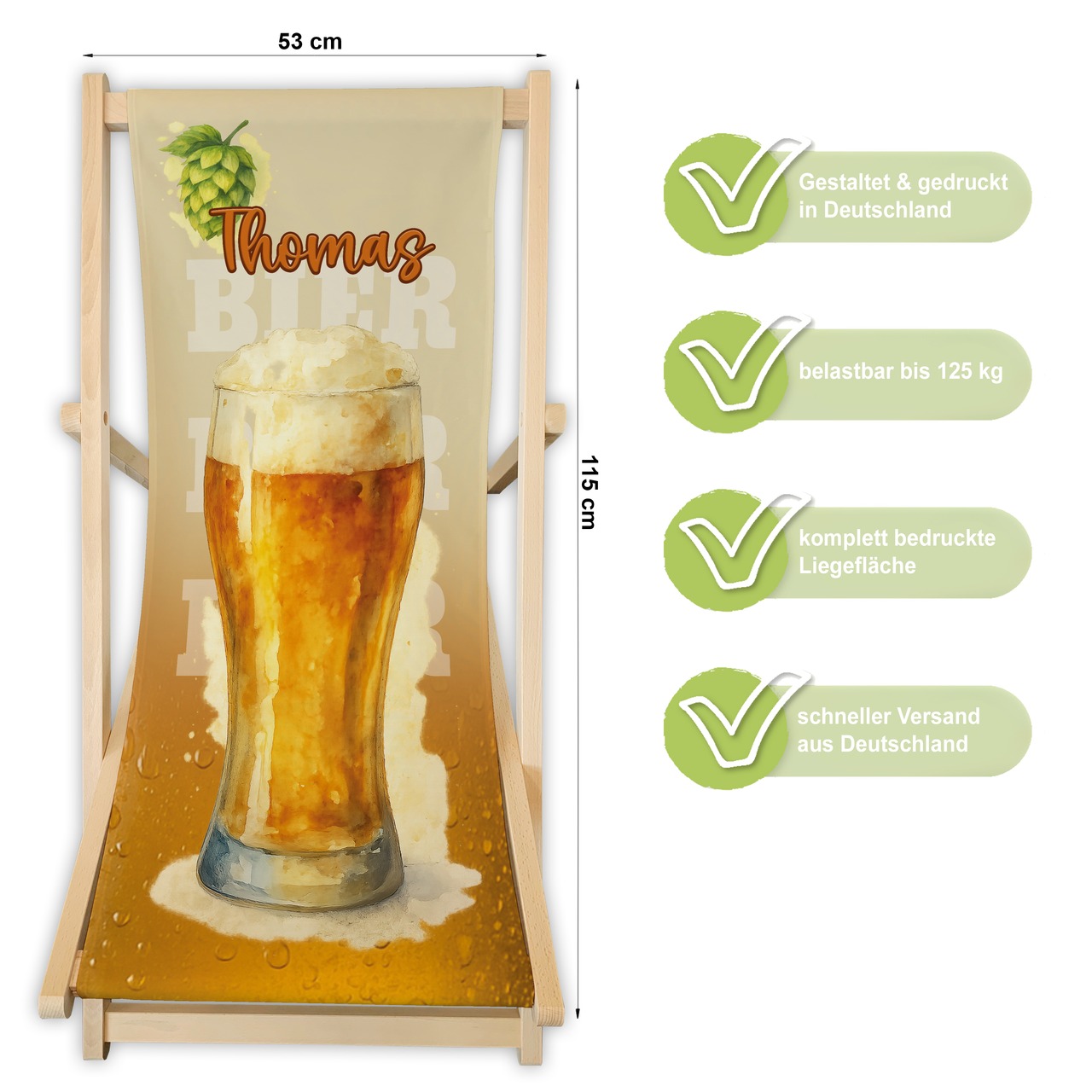 Unikatolo Liegestuhl BIER BIER BIER mit Name personalisiert