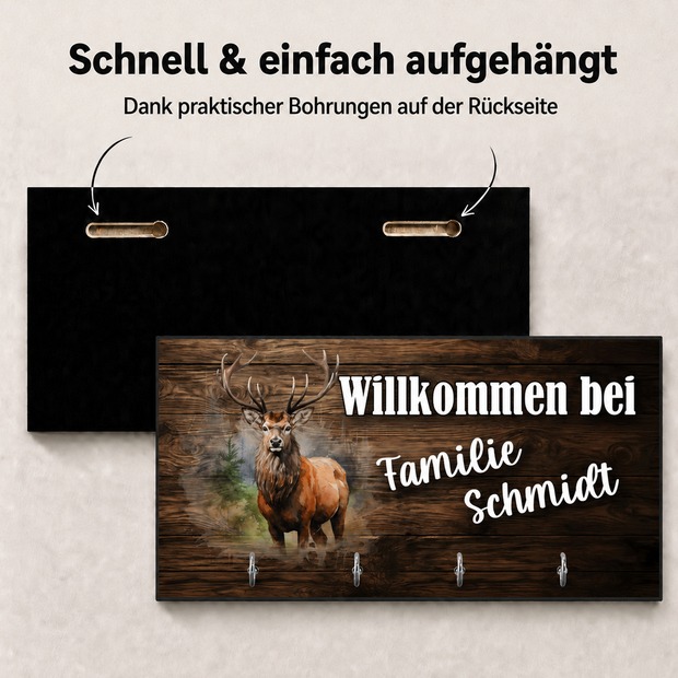 Unikatolo Schlüsselbrett Hirsch mit Name personalisiert