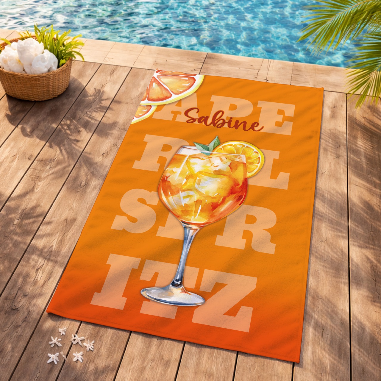 Unikatolo Handtuch Badetuch mit Name personalisiert Aperol Spritz