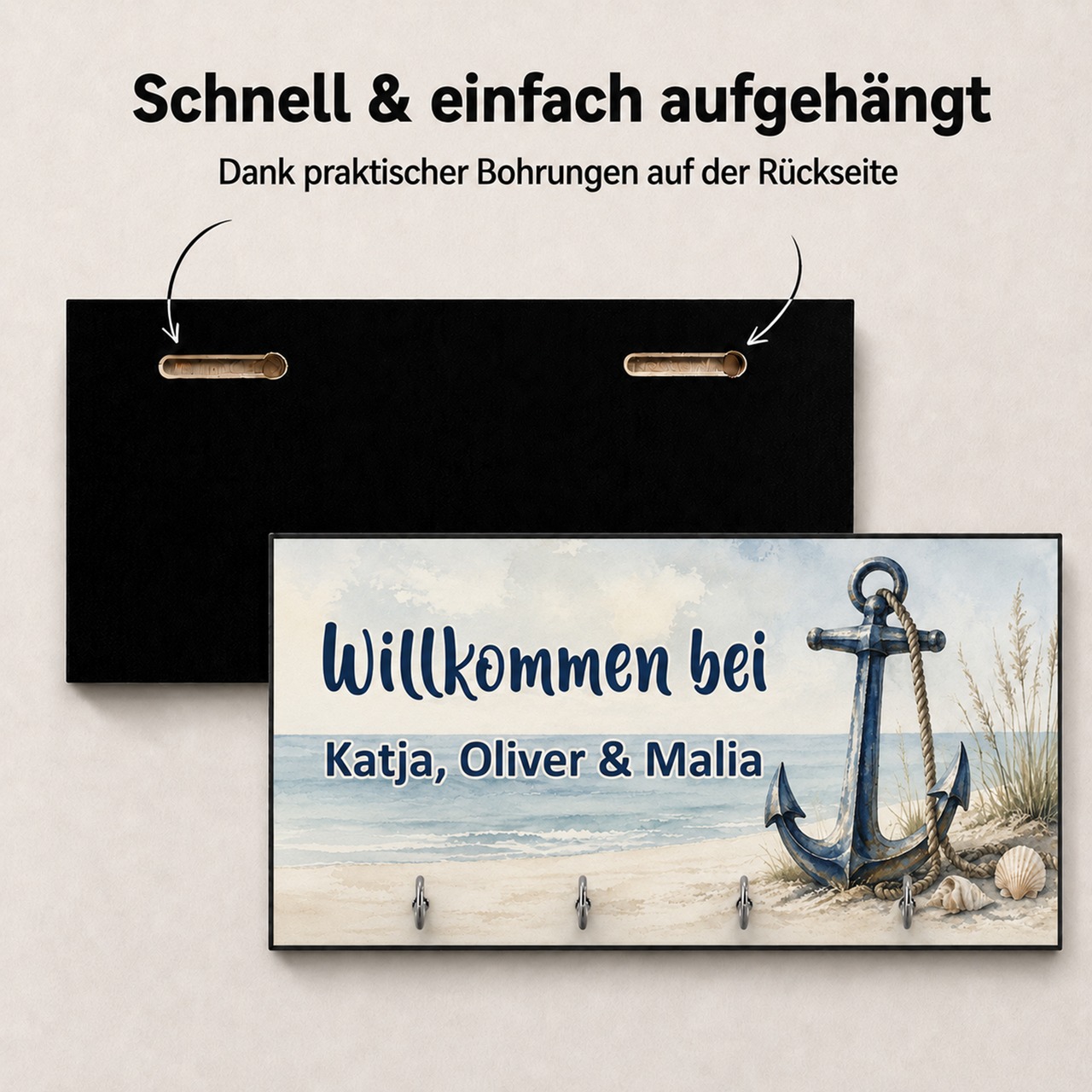 Unikatolo Schlüsselbrett Anker Maritim mit Name personalisiert