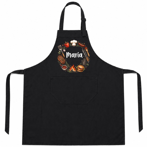 Unikatolo Grillschürze BBQ mit Name personalisiert | SCHWARZ