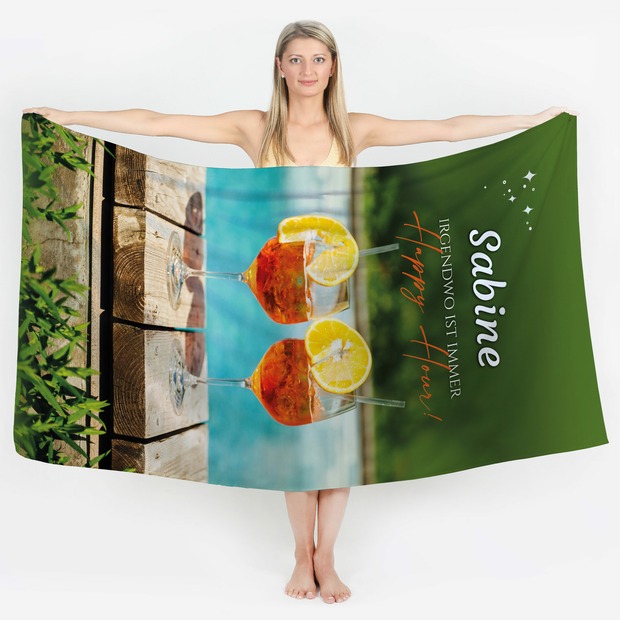 Unikatolo Handtuch Badetuch mit Name personalisiert Happy Hour