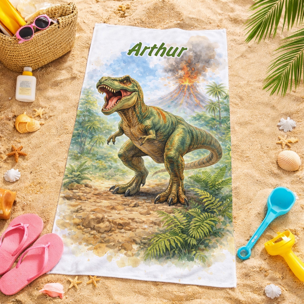 Unikatolo Kinder Handtuch T-Rex mit Name personalisiert
