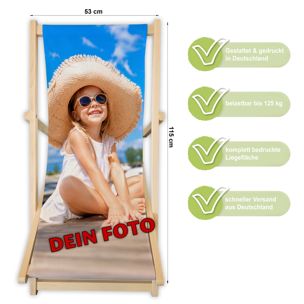 Unikatolo Liegestuhl mit FOTO oder Logo personalisiert bedruckt