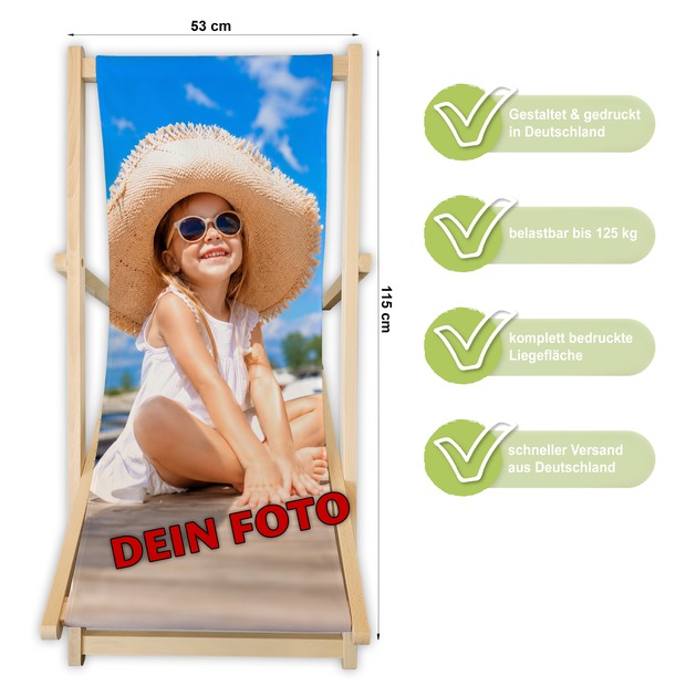 Unikatolo Liegestuhl mit FOTO oder Logo personalisiert bedruckt