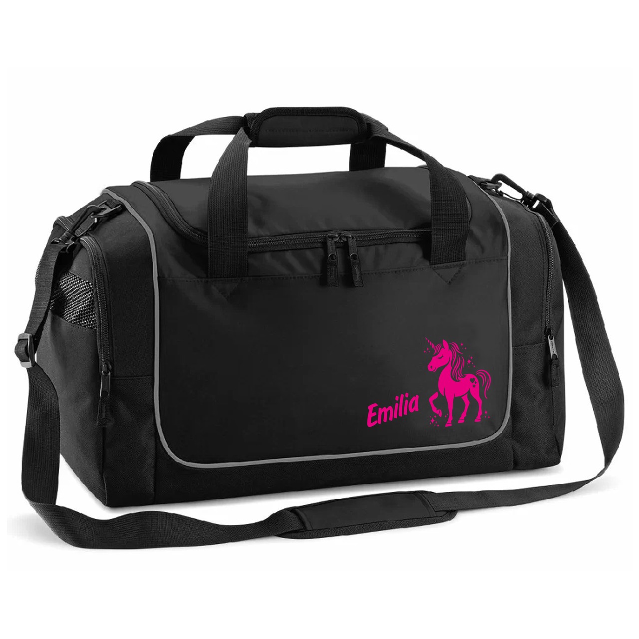 Unikatolo Sporttasche Einhorn mit Name personalisiert | Schwarz