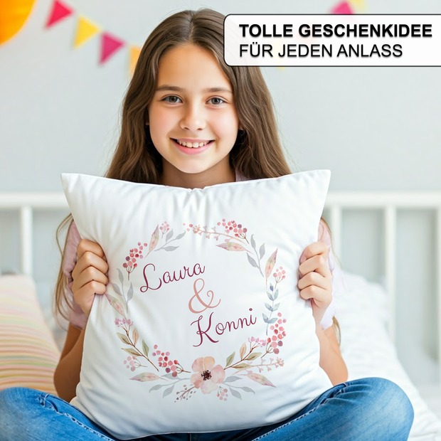 Unikatolo Kissen Motiv Blumenranke mit Name personalisiert