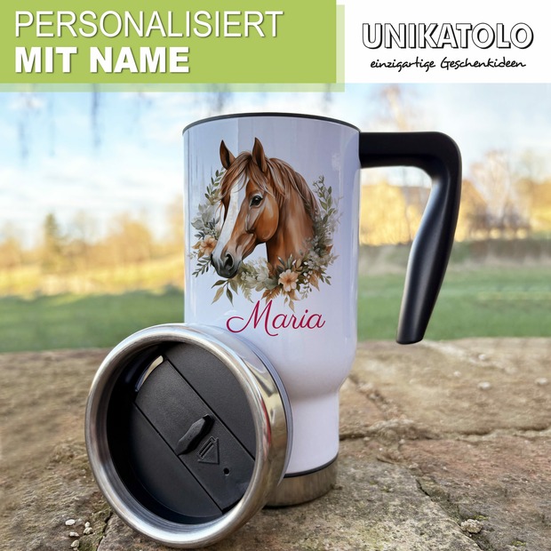 Unikatolo Thermobecher mit Name personalisiert | Pferd