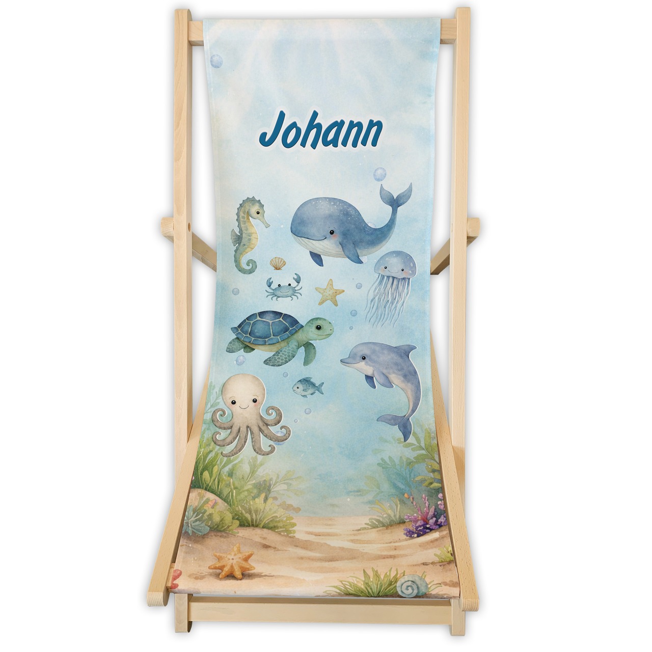 Kinderliegestuhl Unterwasserwelt mit Name personalisiert