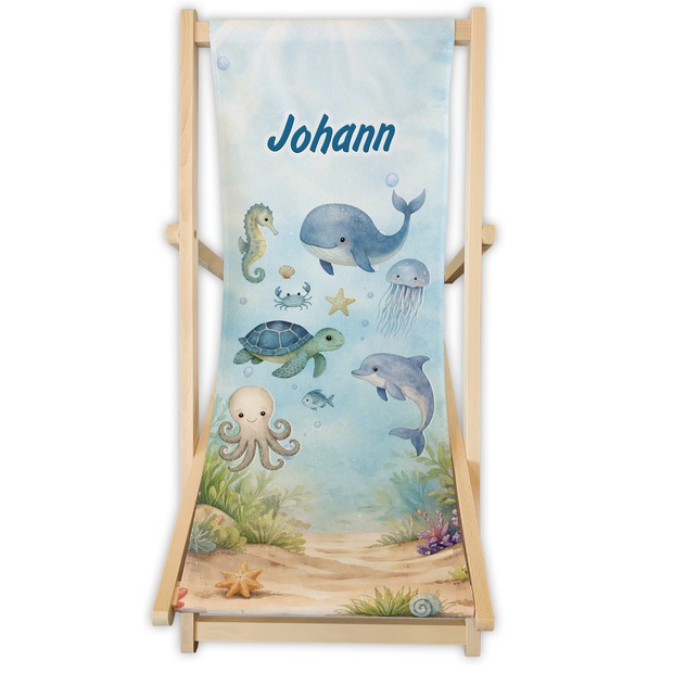 Kinderliegestuhl Unterwasserwelt mit Name personalisiert