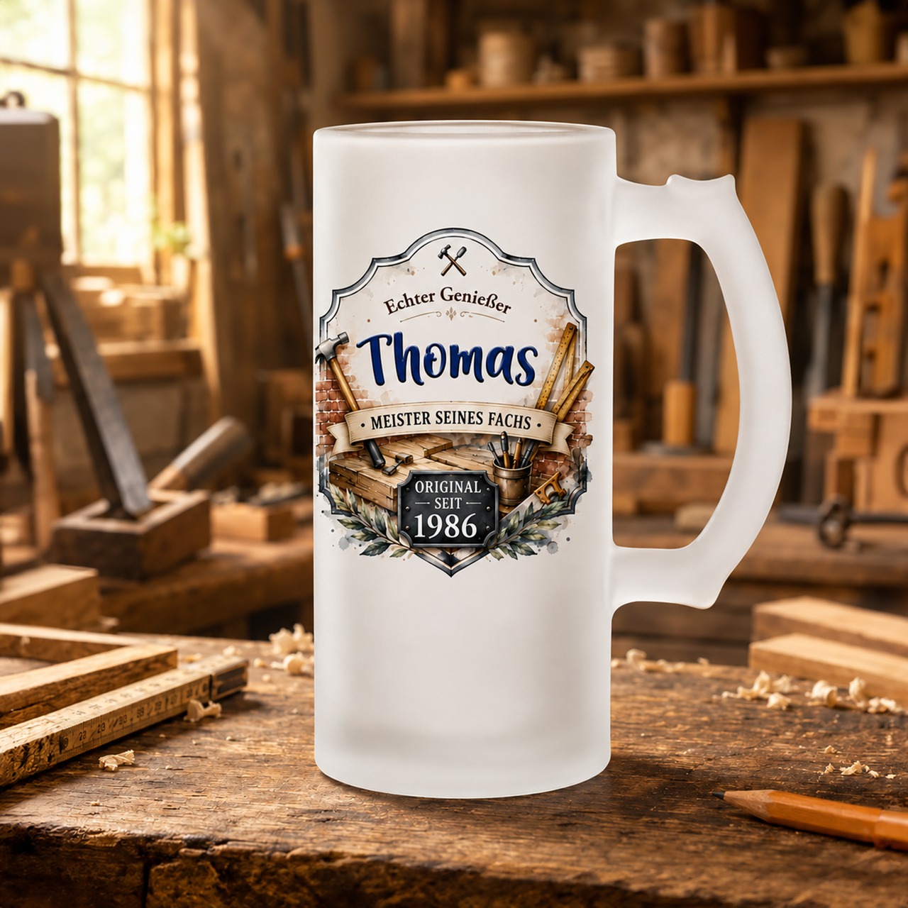 Unikatolo Bierkrug mit Name personalisiert - Handwerker