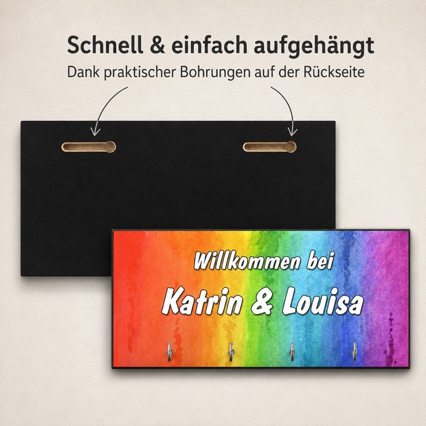 Unikatolo Schlüsselbrett Regenbogen mit Name personalisiert