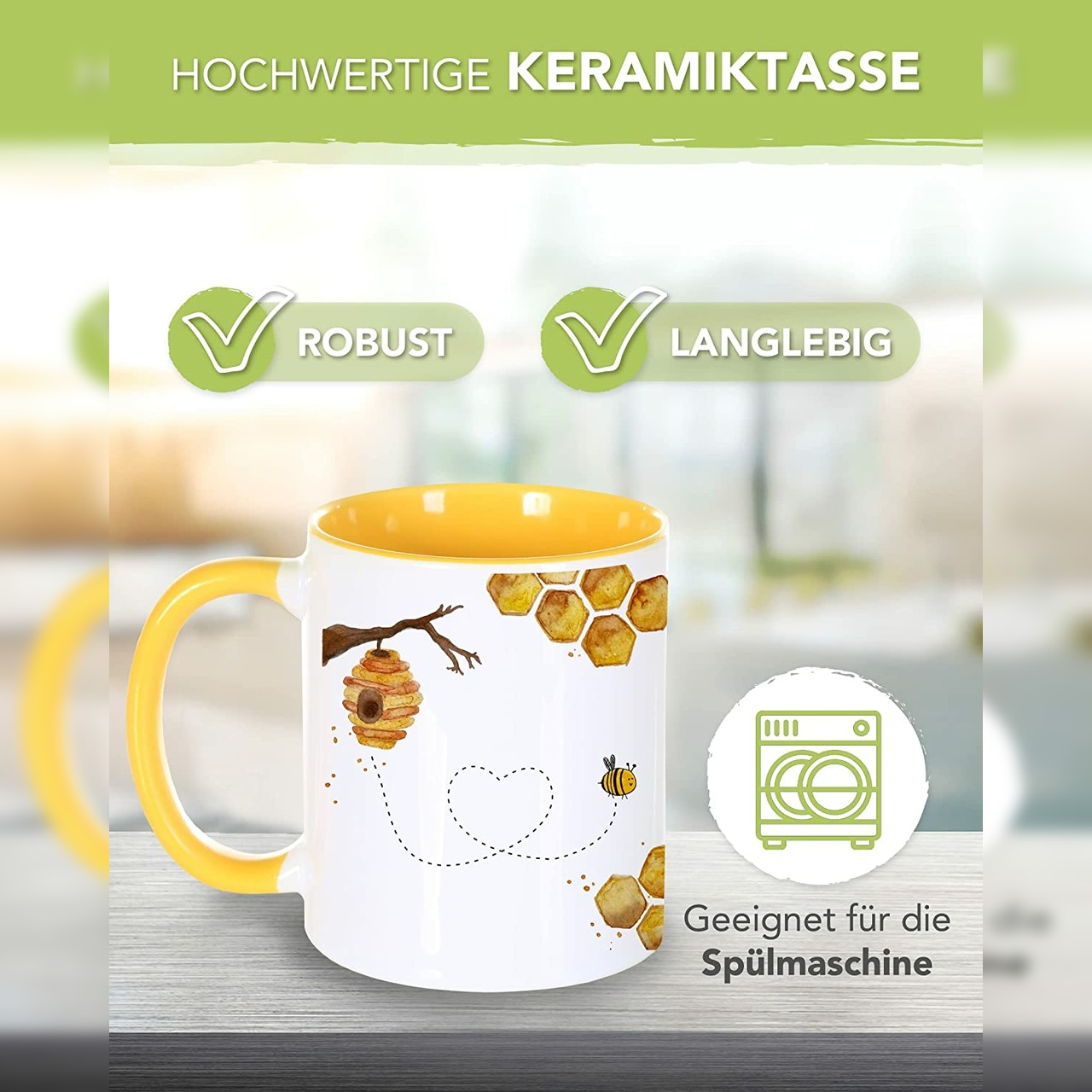 Unikatolo Tasse mit Name personalisiert Motiv Biene KiTa-Abschied