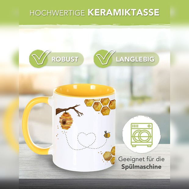 Unikatolo Tasse mit Name personalisiert Motiv Biene KiTa-Abschied