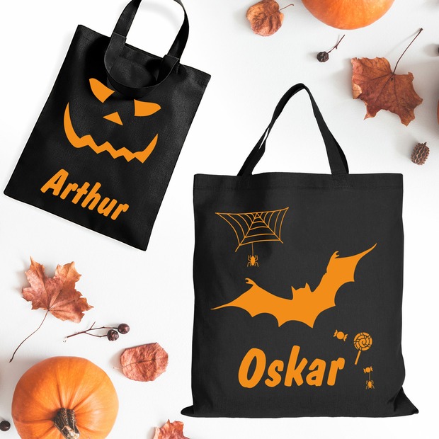 Unikatolo Halloween Beutel schwarz mit Name bedruckt