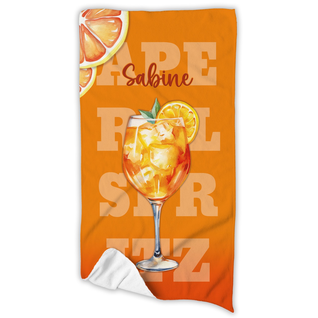 Unikatolo Handtuch Badetuch mit Name personalisiert Aperol Spritz