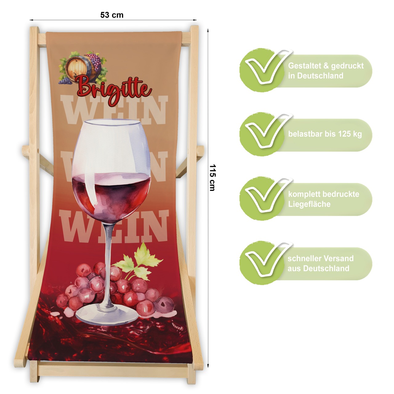 Unikatolo Liegestuhl ROTWEIN mit Name personalisiert