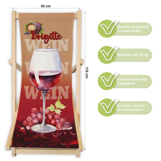Unikatolo Liegestuhl ROTWEIN mit Name personalisiert