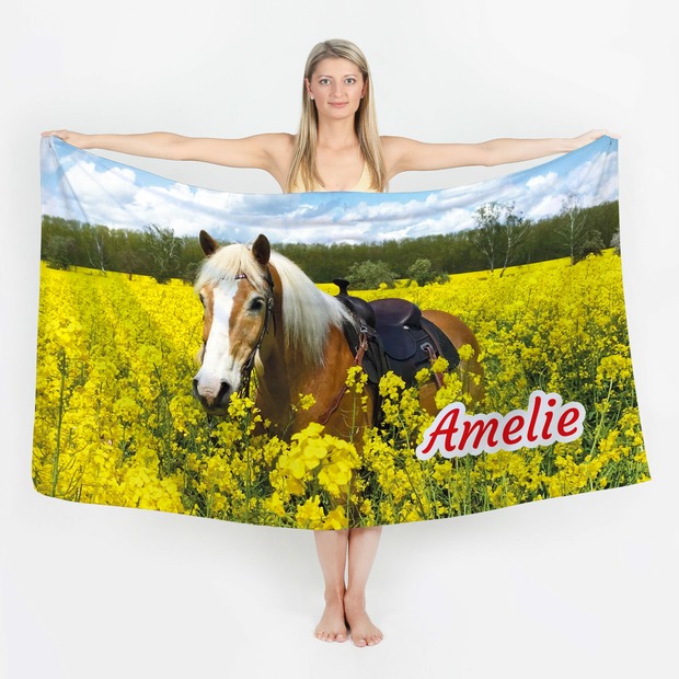 Unikatolo Badetuch Motiv Pferd mit Name personalisiert