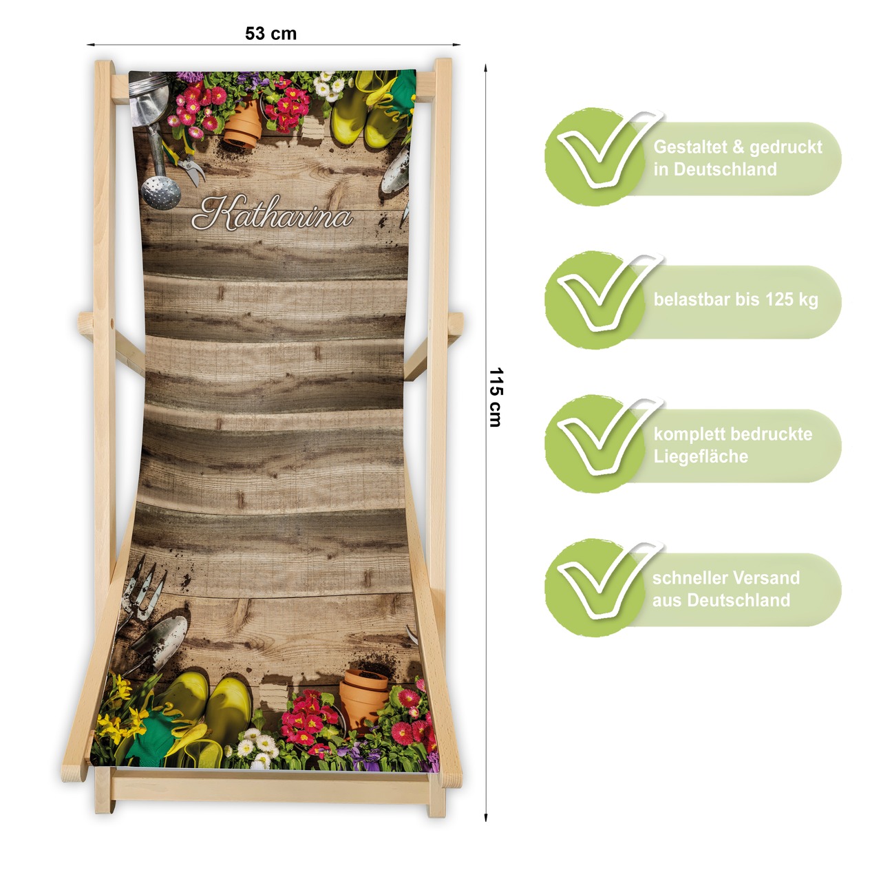Unikatolo Liegestuhl Garten mit Name personalisiert