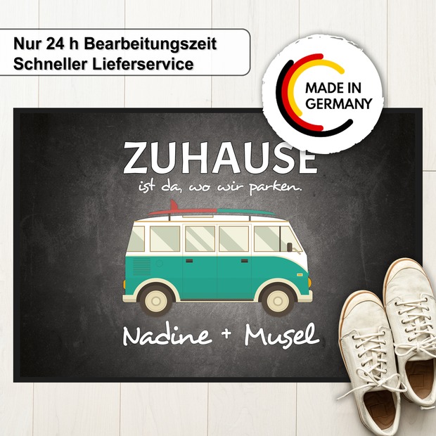 Unikatolo Fußmatte Motiv Bus Van mit Name personalisiert