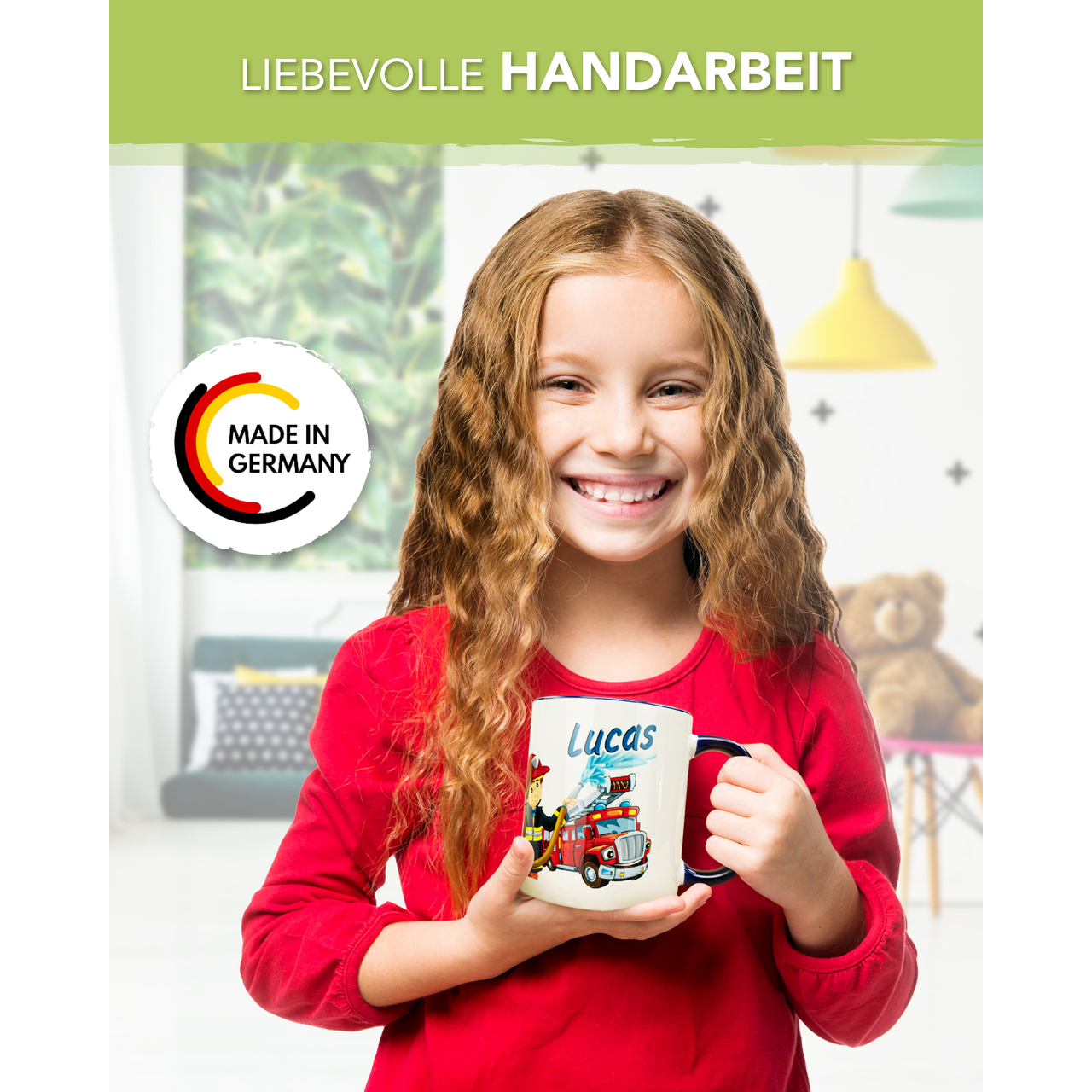 Unikatolo Tasse mit Name personalisiert Kinder Motiv Feuerwehr