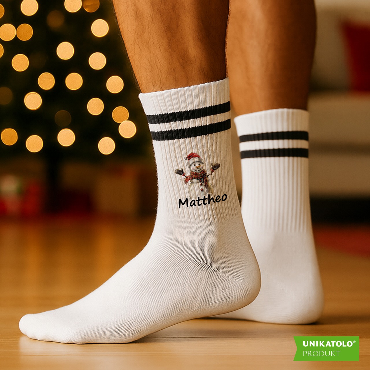 Weihnachtssocken Schneemann mit Name