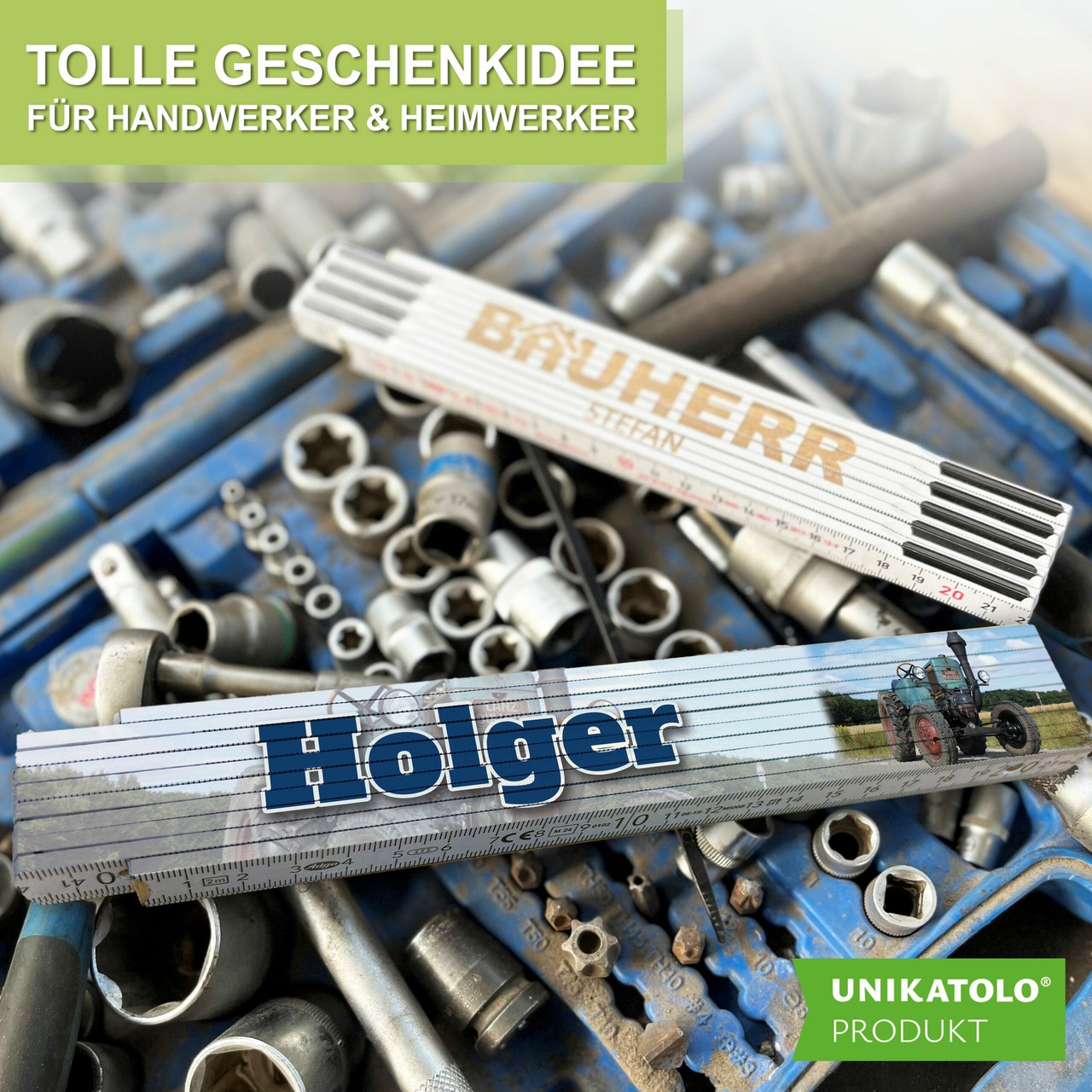 Unikatolo Zollstock Bulldog mit Name personalisiert