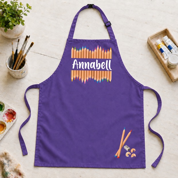Unikatolo Kinderschürze Buntstifte mit Name personalisiert | LILA