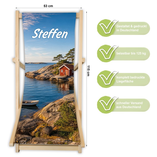 Unikatolo Liegestuhl mit Küstenmotiv und Name personalisiert | Schweden