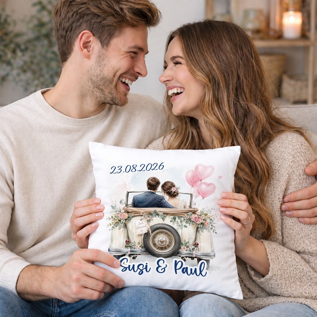 Unikatolo Kissen Motiv Hochzeit 2 mit Namen personalisiert