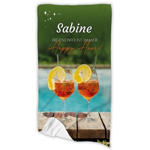 Unikatolo Handtuch Badetuch mit Name personalisiert Happy Hour
