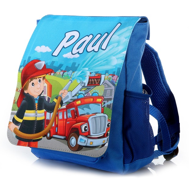 Unikatolo Kindergartenrucksack Feuerwehr mit Name | blau