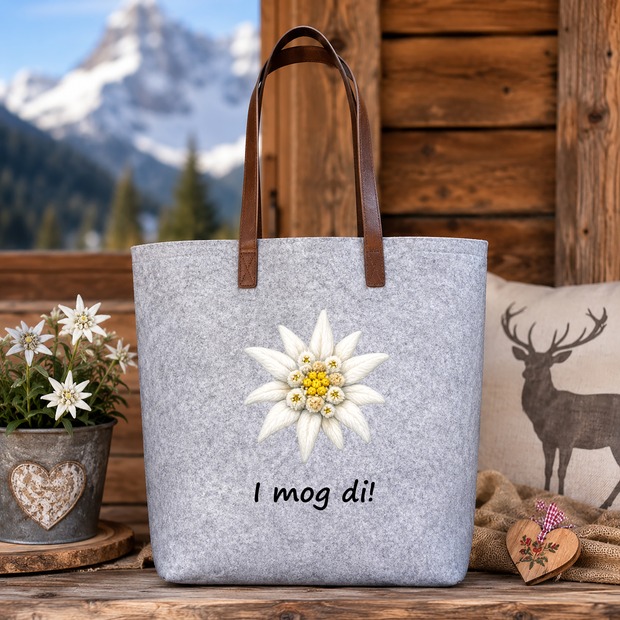 Unikatolo personalisierte Filztasche Edelweiß mit Wunschtext