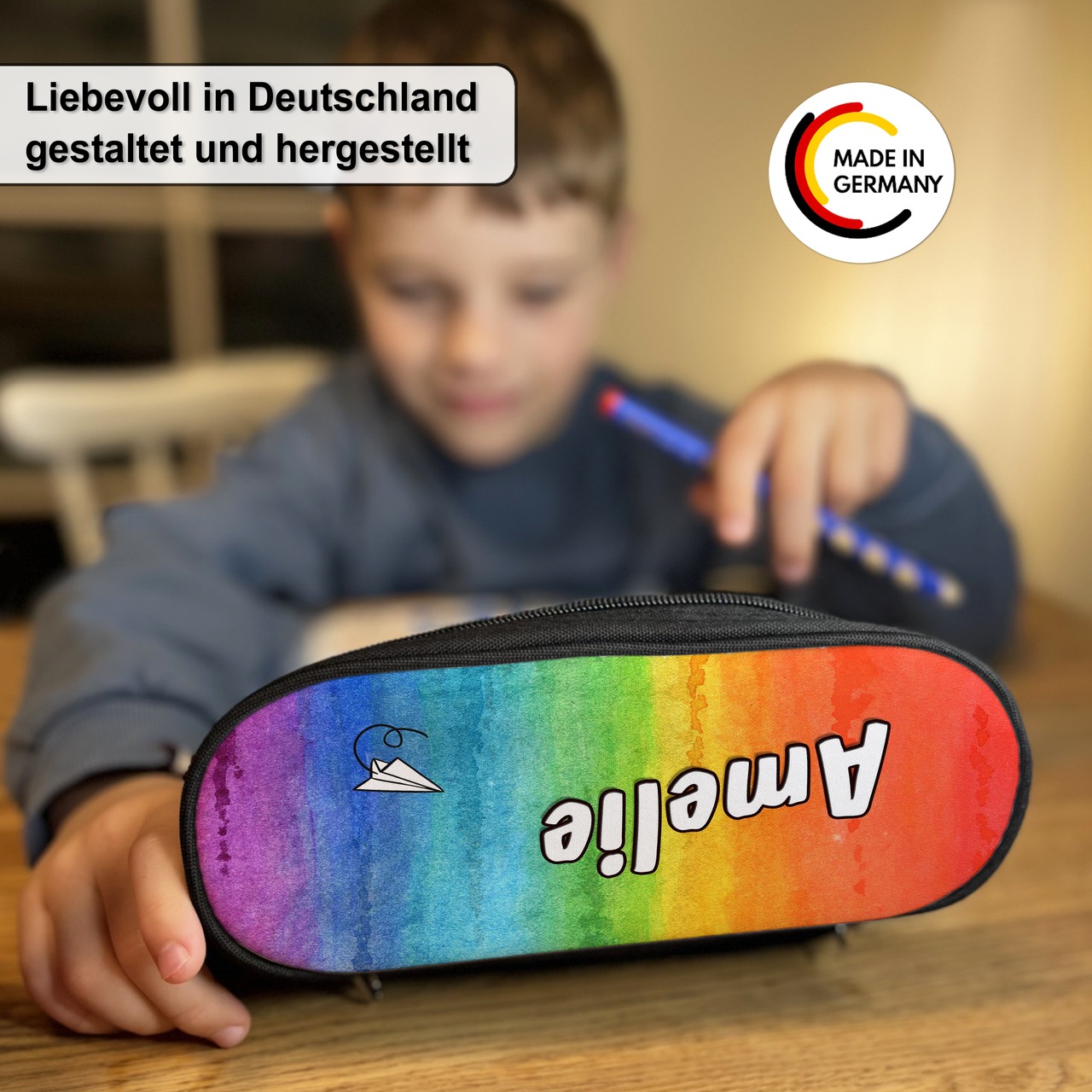 Unikatolo Federmäppchen Regenbogen mit Name personalisiert
