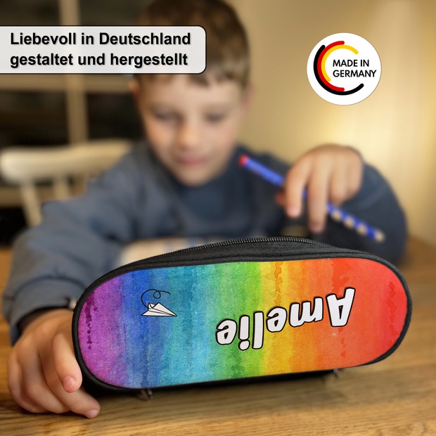 Unikatolo Federmäppchen Regenbogen mit Name personalisiert
