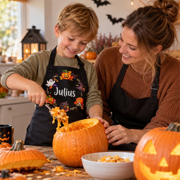 Unikatolo Kinderschürze HALLOWEEN mit Name personalisiert | SCHWARZ