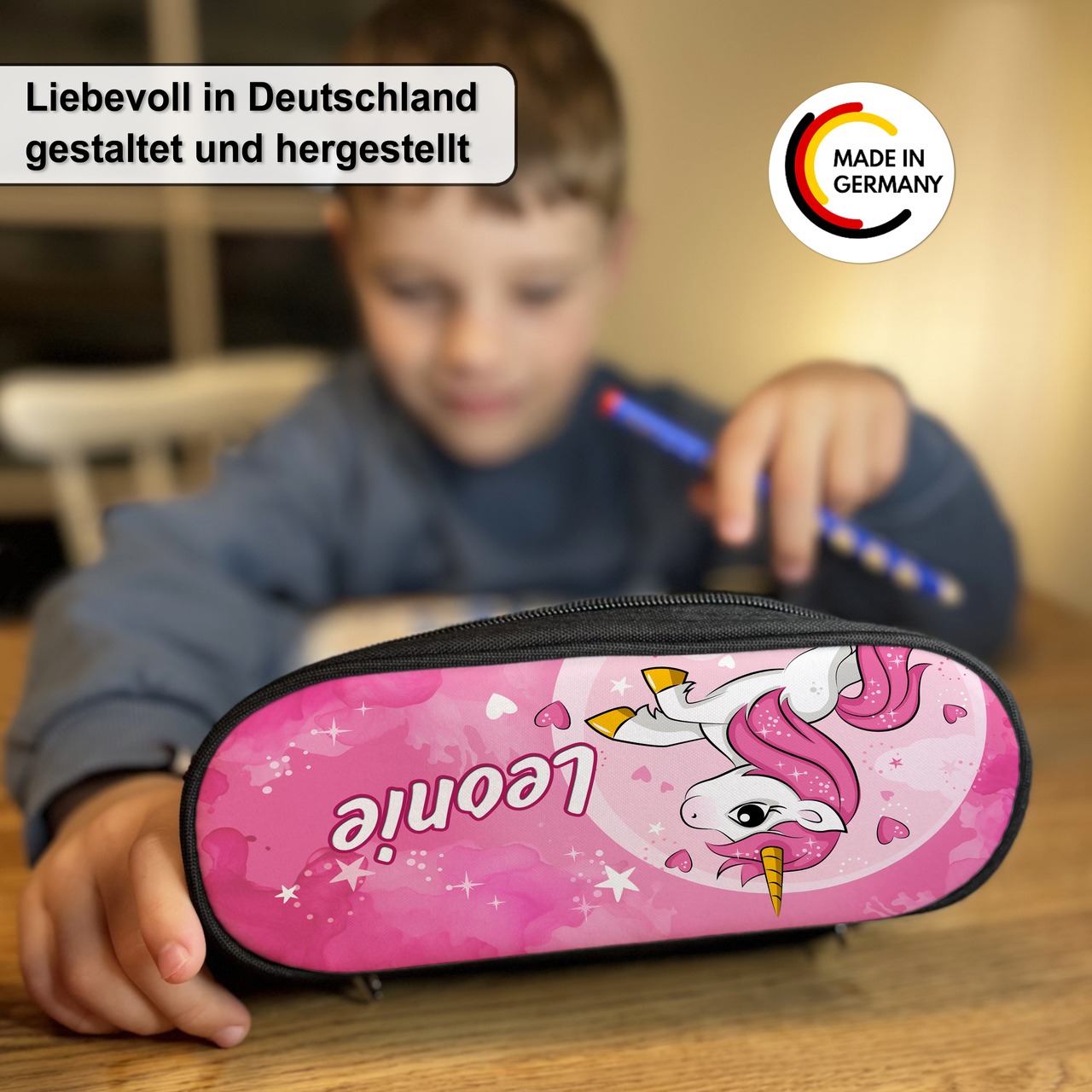 Unikatolo Federmäppchen Einhorn mit Name personalisiert pink