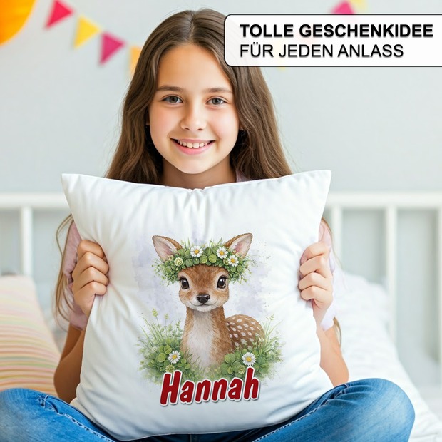 Personalisiertes Kissen mit Reh und Name bedruckt