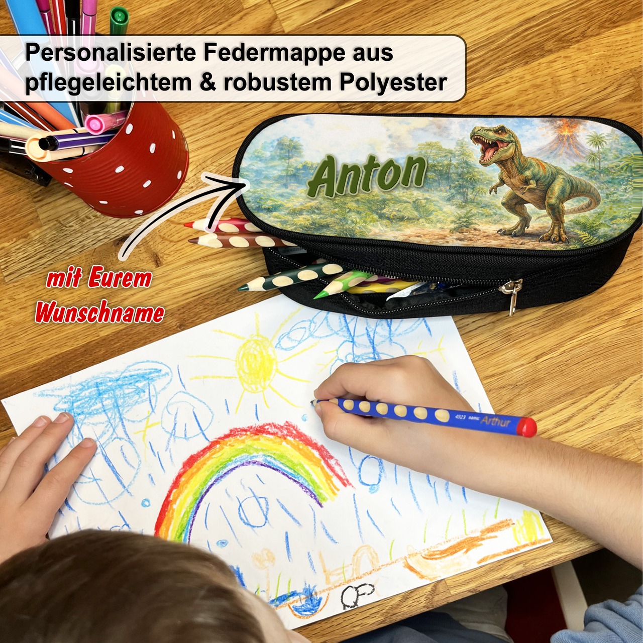 Unikatolo Federmäppchen T-Rex mit Name personalisiert