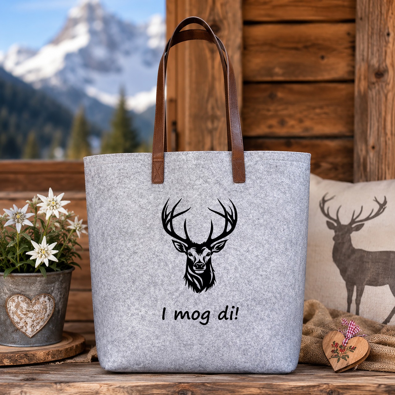 Unikatolo personalisierte Filztasche Hirsch mit Wunschtext