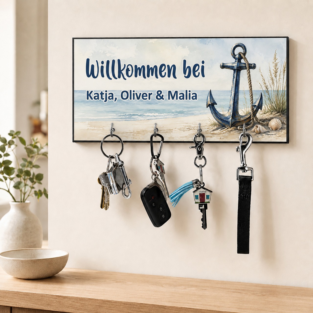 Unikatolo Schlüsselbrett Anker Maritim mit Name personalisiert