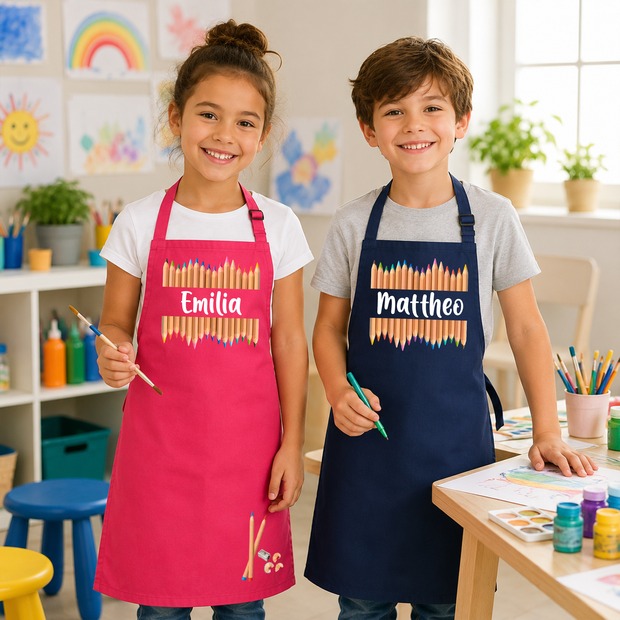 Unikatolo Kinderschürze Buntstifte mit Name personalisiert | NAVY